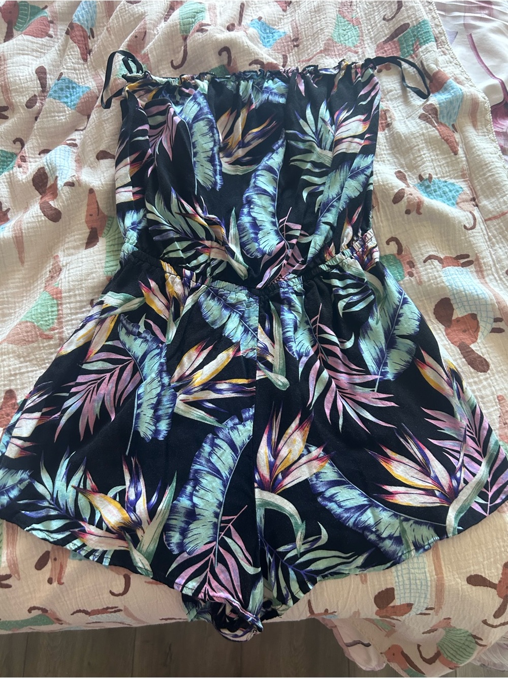 Tropical Print One-Piece Romper - Black/Multi